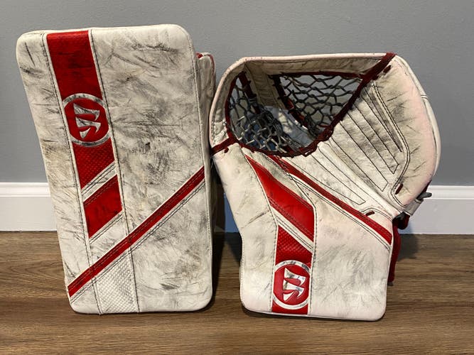 Warrior Ritual G5 Intermediate Glove/Blocker Set (White/Red)