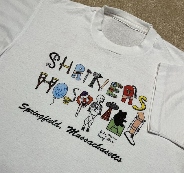 Shriners Hospital T Shirt Men Medium Adult White Springfield MA Vintage Cartoon