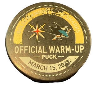 NHL Vegas Golden Knights vs San Jose Sharks Game Used Warm Up Puck - March 15, 2021