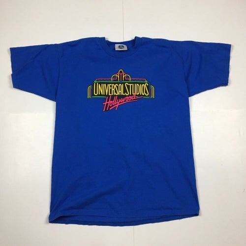 Vintage 90s Universal Studios Hollywood T-Shirt Puffy Print Graphic Blue Sz L