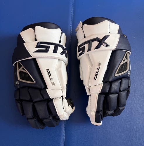 Used Player's STX 10" Cell IV Lacrosse Gloves Small Navy Lax Lacrosse
