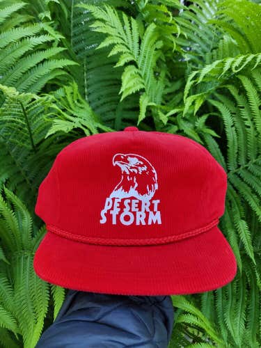 Vintage Rare Desert Storm Red Corduroy Hat Cap Vtg Snapback