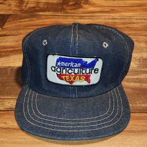 Vintage RARE Denim Cotton American Agriculture Texas Trucking Patch Hat Snapback