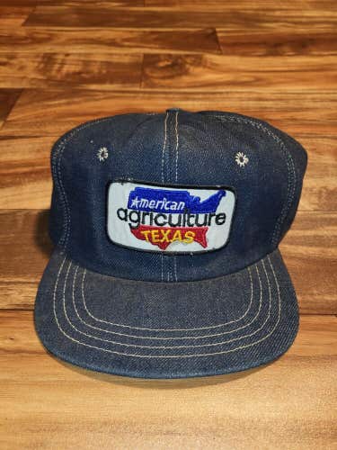 Vintage RARE Denim Cotton American Agriculture Texas Trucking Patch Hat Snapback