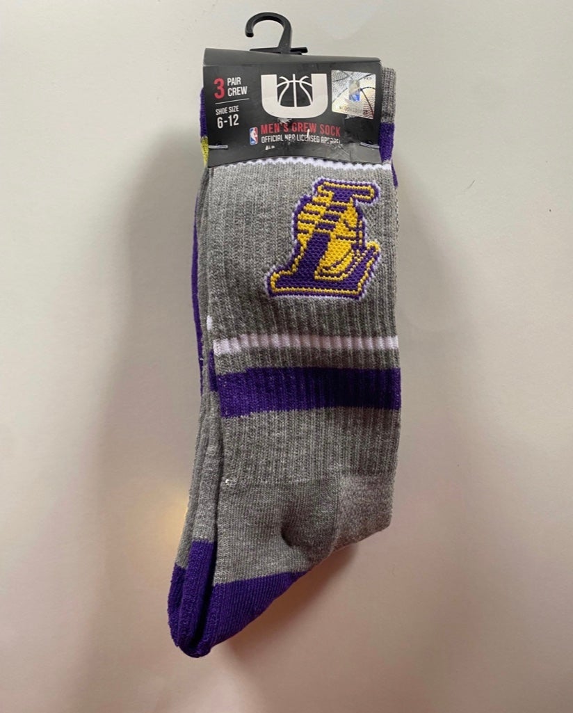 NBA LA Lakers Men's Low Cut Socks Size L 6-12 3-Pairs Yellow/Purple/Gray