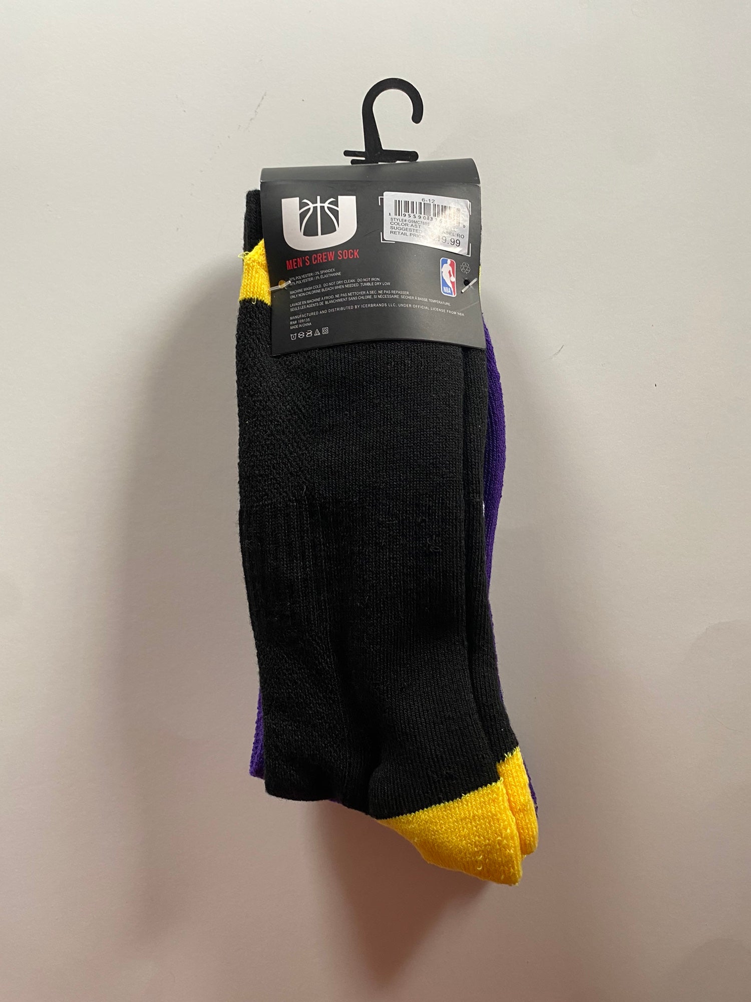 NBA LA Lakers Men's Low Cut Socks Size L 6-12 3-Pairs Yellow/Purple/Gray