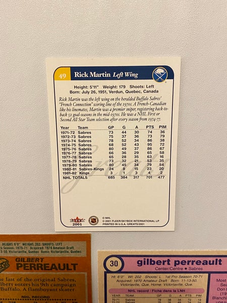 NHL HOCKEY VINTAGE GILBERT PERREAULT & RICK MARTIN BUFFALO SABRES TRADING CARDS