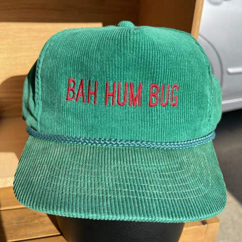 Vintage Bah Hum Bug Red Green Corduroy Snapback Hat Cap Christmas Scrooge Rare!