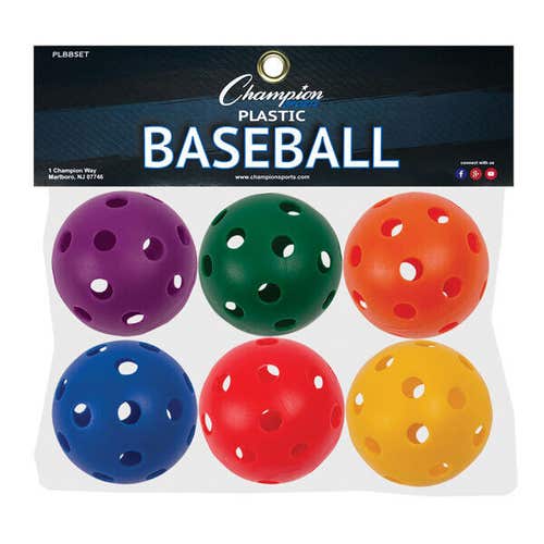 Champion Sports Plastic Multi Color Baseball Ball Set - 6 Pack