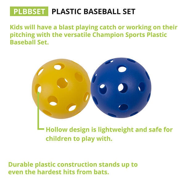 New Champion 6 Pack Plastic Colored Baseballs Practice Low Flight Training Balls 