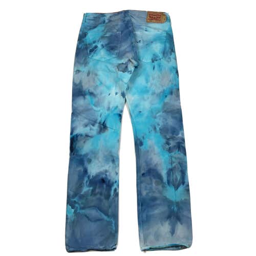 Custom Levi's 501 Ice Tie Dye Blue/Teal Mosaic Denim Jeans Men's 34x34