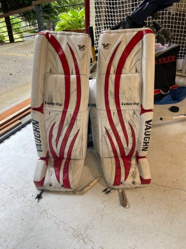 White Senior 36" Vaughn V5 Goalie Leg Pads Pro Stock