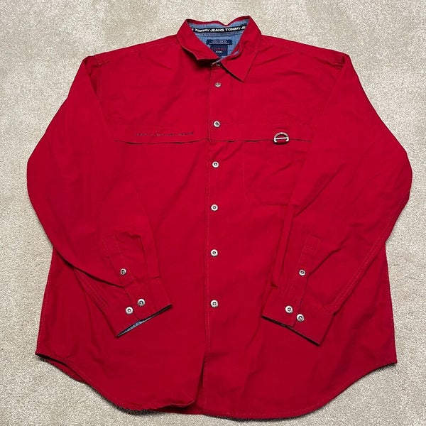 Tommy Hilfiger Button Down Shirt Men XL Adult Red Collared Tommy Jeans USA  Retro | SidelineSwap
