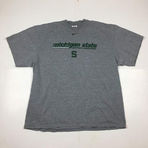 Vintage NIKE Y2K Michigan State University Spartans Basketball Gray T-Shirt (XL)