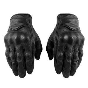 New Unisex Genuine Leather Motorcycle Gloves Perforated Full Finger Touch Scree M L XL XXL