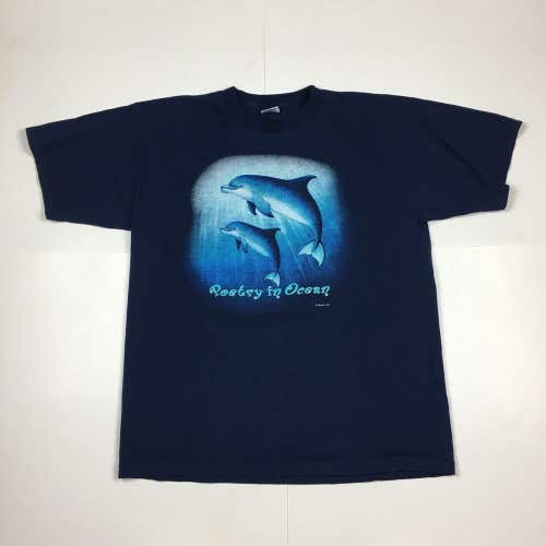 Vintage Y2K Dolphin Nature Graphic T-Shirt Poetry in Ocean Murina Tag Sz XL
