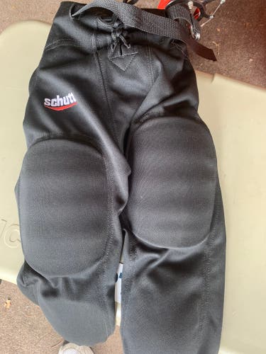 Black Used XXL Schutt Poly Knit All-In-One pants with pads Game Pants