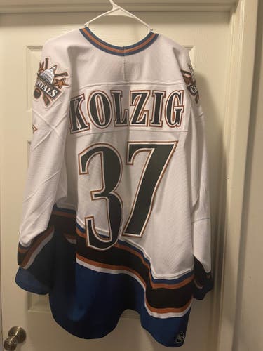 CCM Washington Caps Flying Eagle Jersey White Size 58 #37 KOLZIG