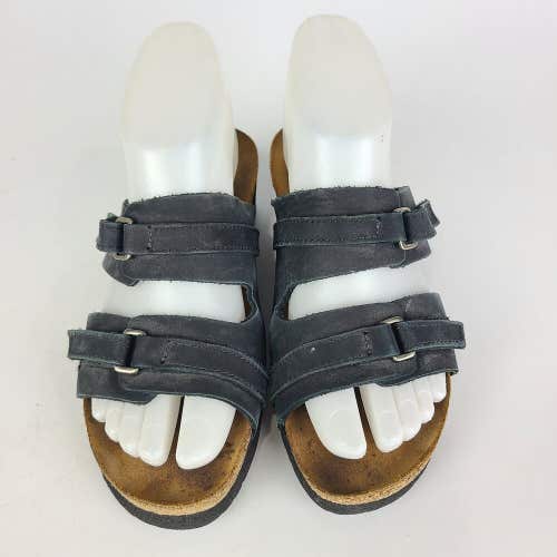 NAOT Carley Women's Black Leather Double Strap Slides Comfy Cork Sandals 36 / 5