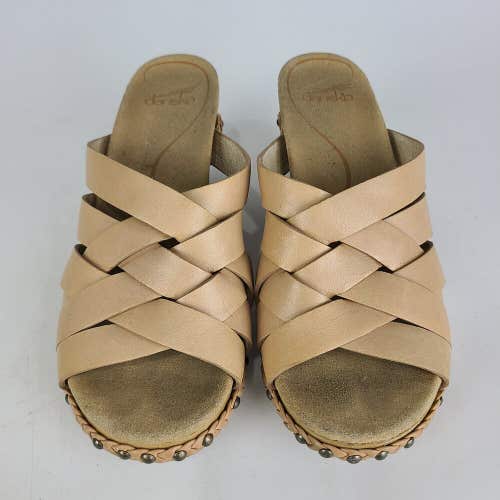 Dansko Tory Woven Leather Slip on Wedge Sandal Beige Size: 38 / 7
