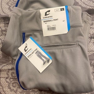 Champro Loose Fit Baseball Pants - YL Grey w/ royal piping