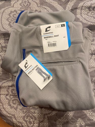 Champro Loose Fit Baseball Pants - YL Grey w/ royal piping