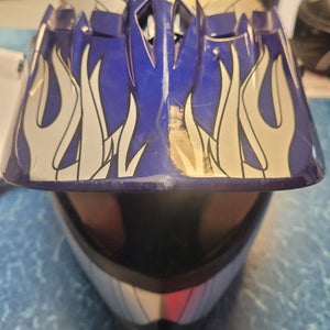Blue Motorcross Helmet W/ Silver Flame