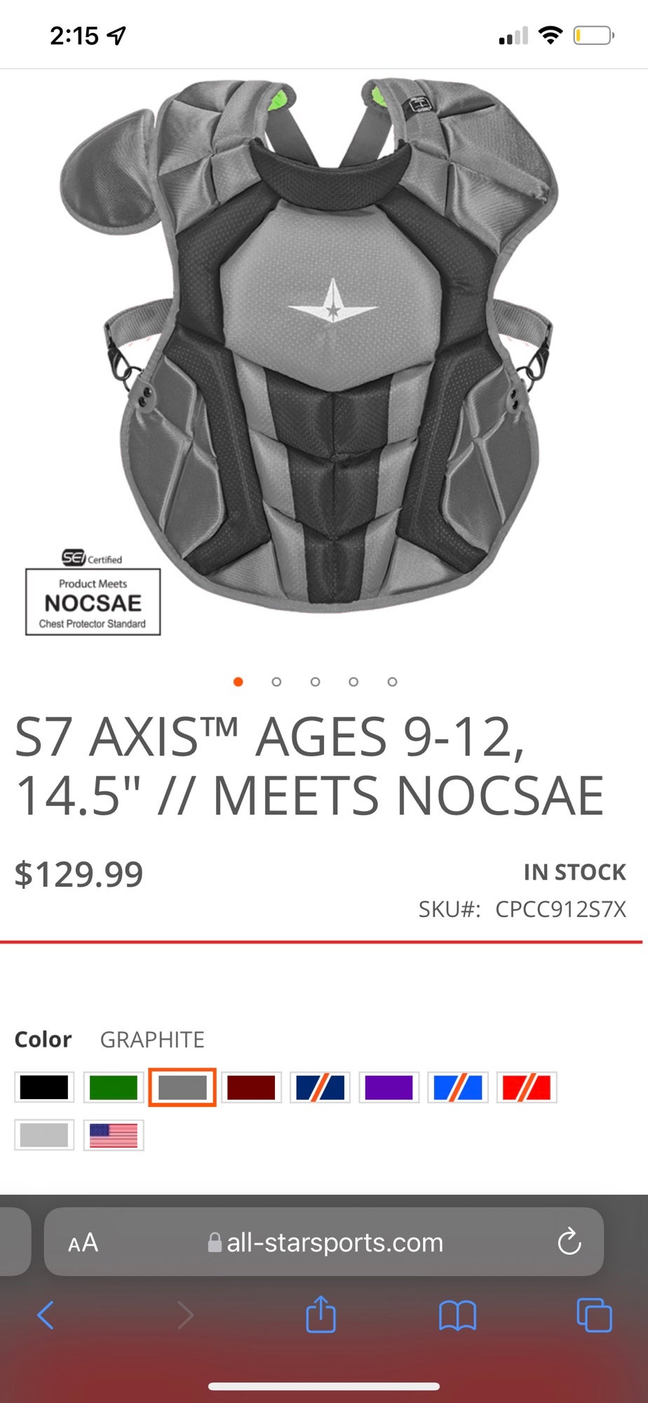 All-Star System 7 Axis 9-12 14.5" Baseball Catcher's Chest Protector 