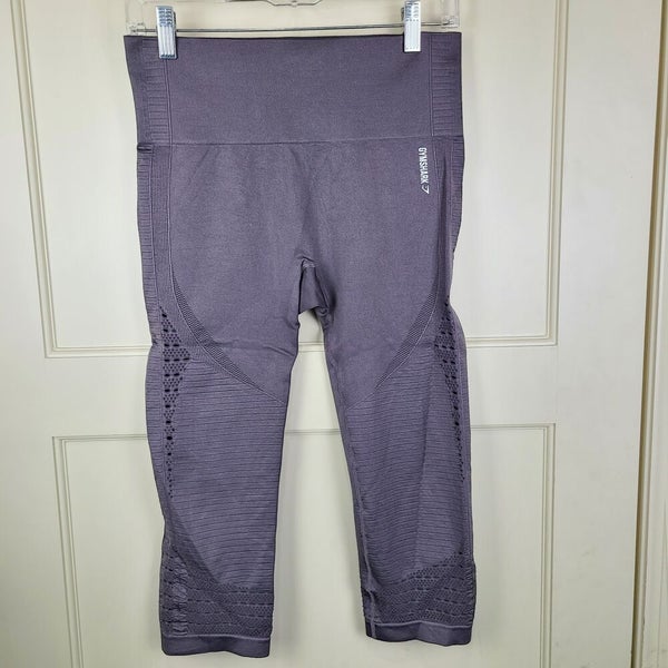 Gymshark Fit Seamless Leggings size Small slate Grey with Purple waist band