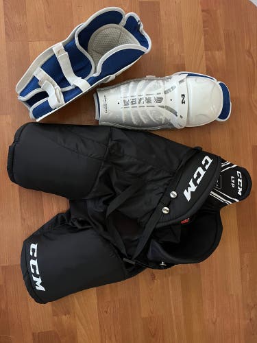 CCM LTP Hockey Pants (used, Junior Large) + Used 11“ Bauer Sr. Shin Guards