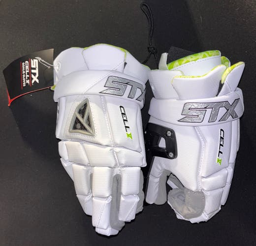 New STX Cell V 13” Lacrosse GOALIE Gloves Lax LARGE L White New with tags NWT