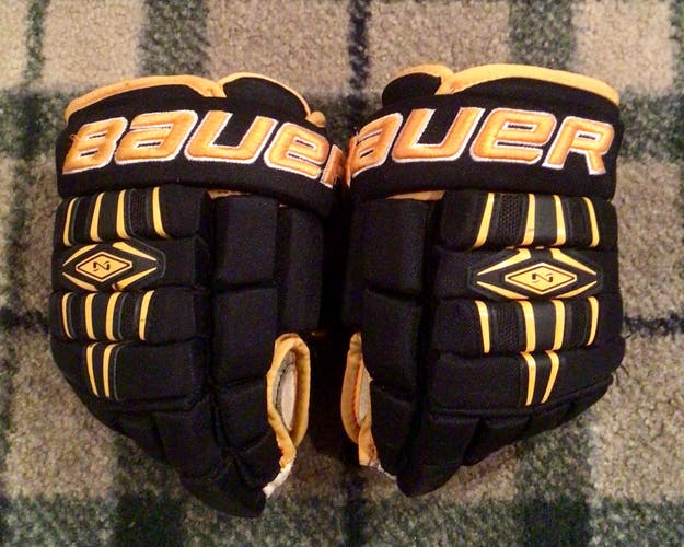 Bauer black yellow gold 11” Nexus 800 hockey gloves