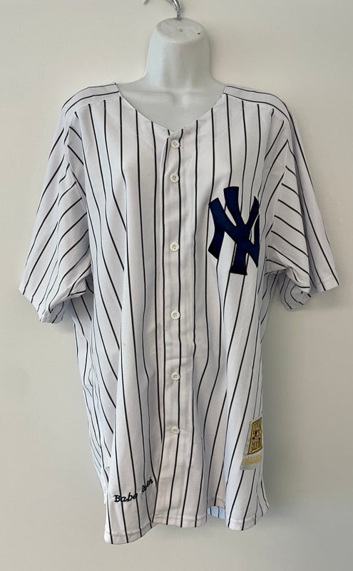 NY Yankees White Navy Blue Jersey, True Fan, Medium 38-40, Preowned