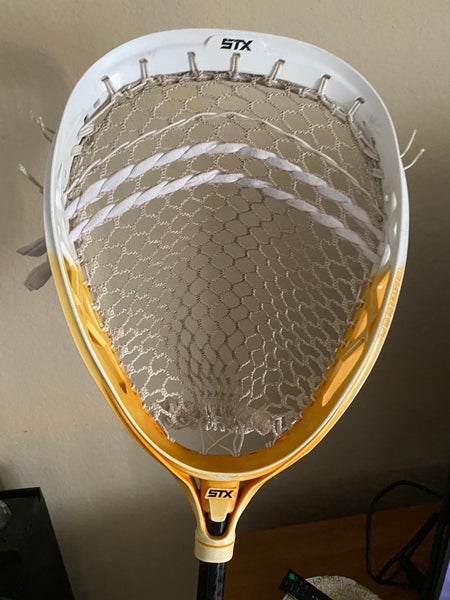White/Gold STX Eclipse 2 Goalie Head Strung with Hero Mesh