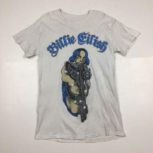 Billie Eilish Glitter Bling White Graphic T-Shirt 2019 Tour Merch Size Small
