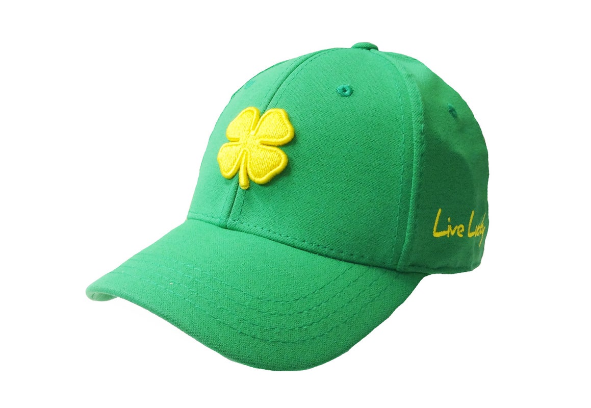 Green Fitted Hat with Black Leaf