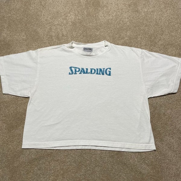 Spalding Crop T Shirt Women Large Adult White Spell Out Basic Workout 90s  USA