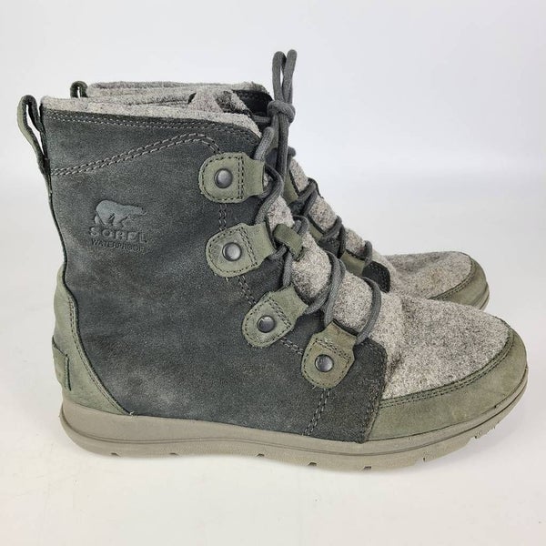 Sorel Womens Winter Boots Gray Suede Logo Ankle Flat Heel Lace Up ...