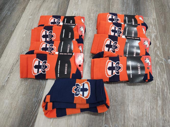 Quick sale: FCA Socks Orange and Navy Blue Size : Youth (5 - 9) ($9 - one pair) ($50 - 9 pairs)