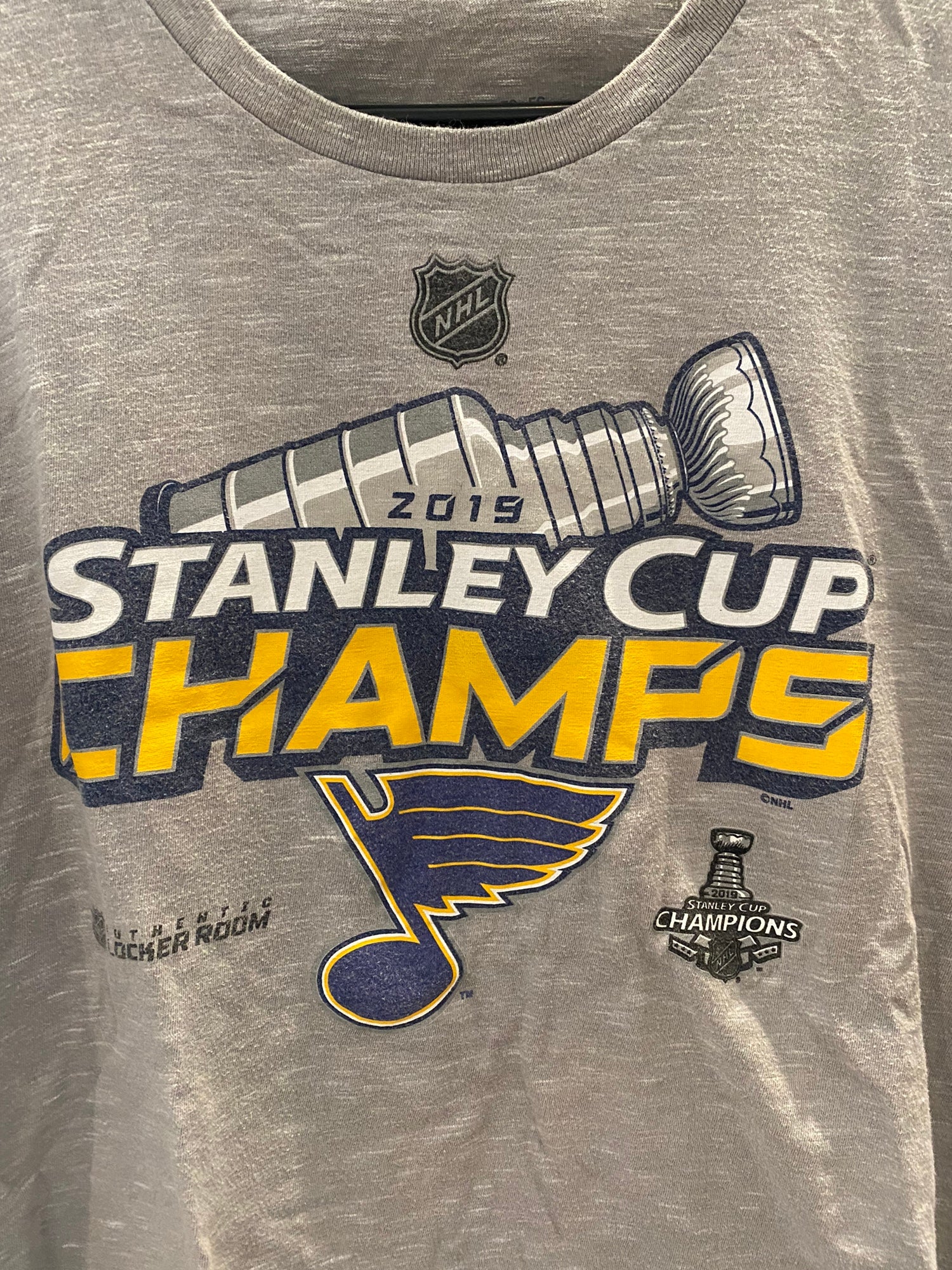 Men's St. Louis Blues Fanatics Branded Gray 2019 Stanley Cup Champions  Locker Room T-Shirt
