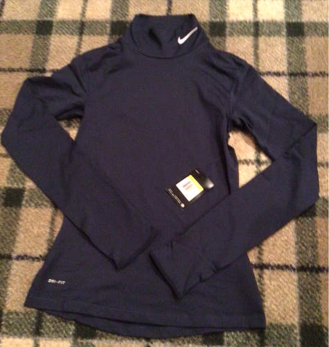 Nike NEW women’s navy blue turtleneck DRI FIT long sleeve training top shirt