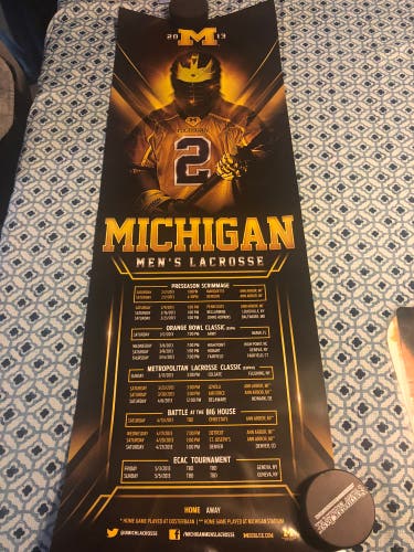 2013 MICHIGAN WOLVERINES MEN'S LACROSSE POSTER SCHEDULE 12 X 36 inches