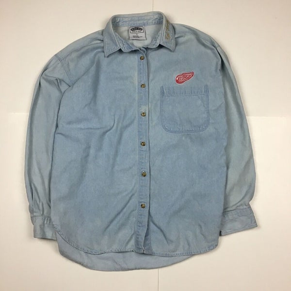 Vintage Detroit Red Wings Embroidered Denim Button Up Shirt Lee Riders Women's L