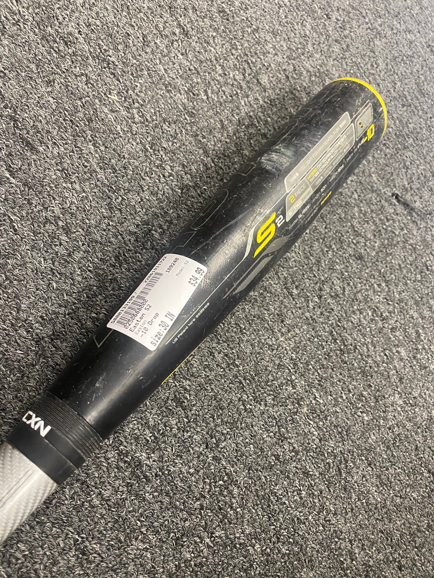 Batte Baseball Easton S2 – 30 Pouces / 20 Oz (-10) – Jaune – USSSA – Jeune