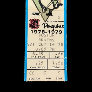 NHL October 14, 1978 Pittsburgh Penguins vs Boston Bruins Vintage Used Ticket Stub
