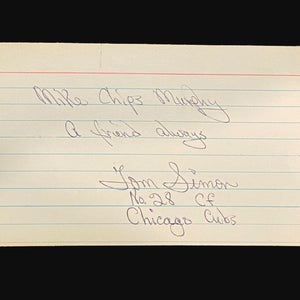 MLB Tom Simon Chicago Cubs Signed / Autographed 3x5 Index Card