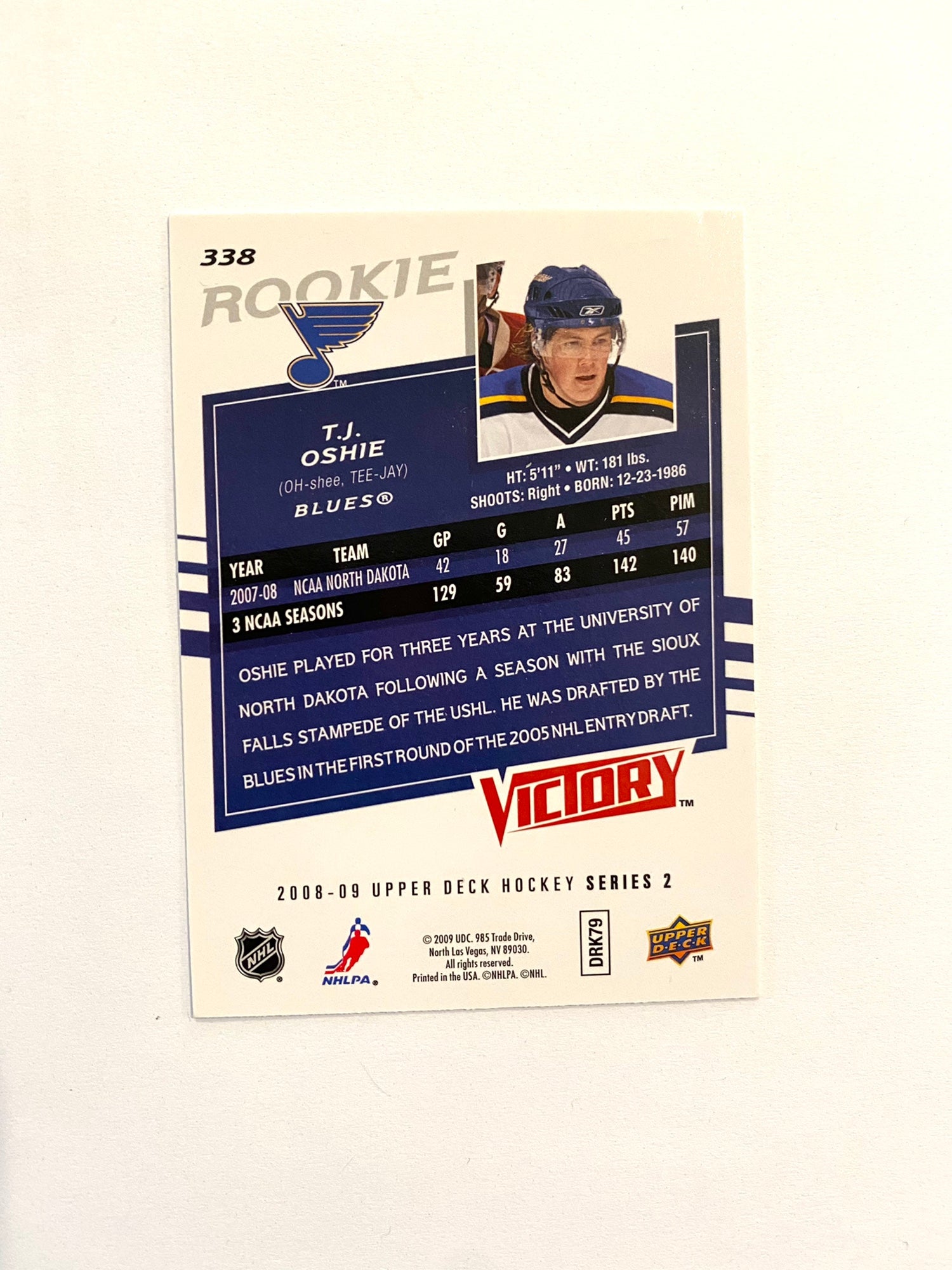 T.J. Oshie 2008-09 Upper Deck SP Game Used Edition Authentic Rookie 464/999  #158 St. Louis Blues