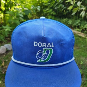 Vintage Farming Trucker Mesh Doral Seed Blue Vtg Strapback Hat Made In USA