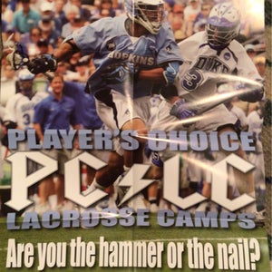 Vintage Paul Rabil Johns Hopkins lacrosse poster PCLC camp advertisement