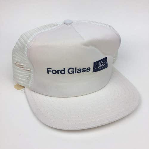 Vintage 80 Ford Automotive Glass Snapback Trucker Mesh Hat Cap White/Blue
